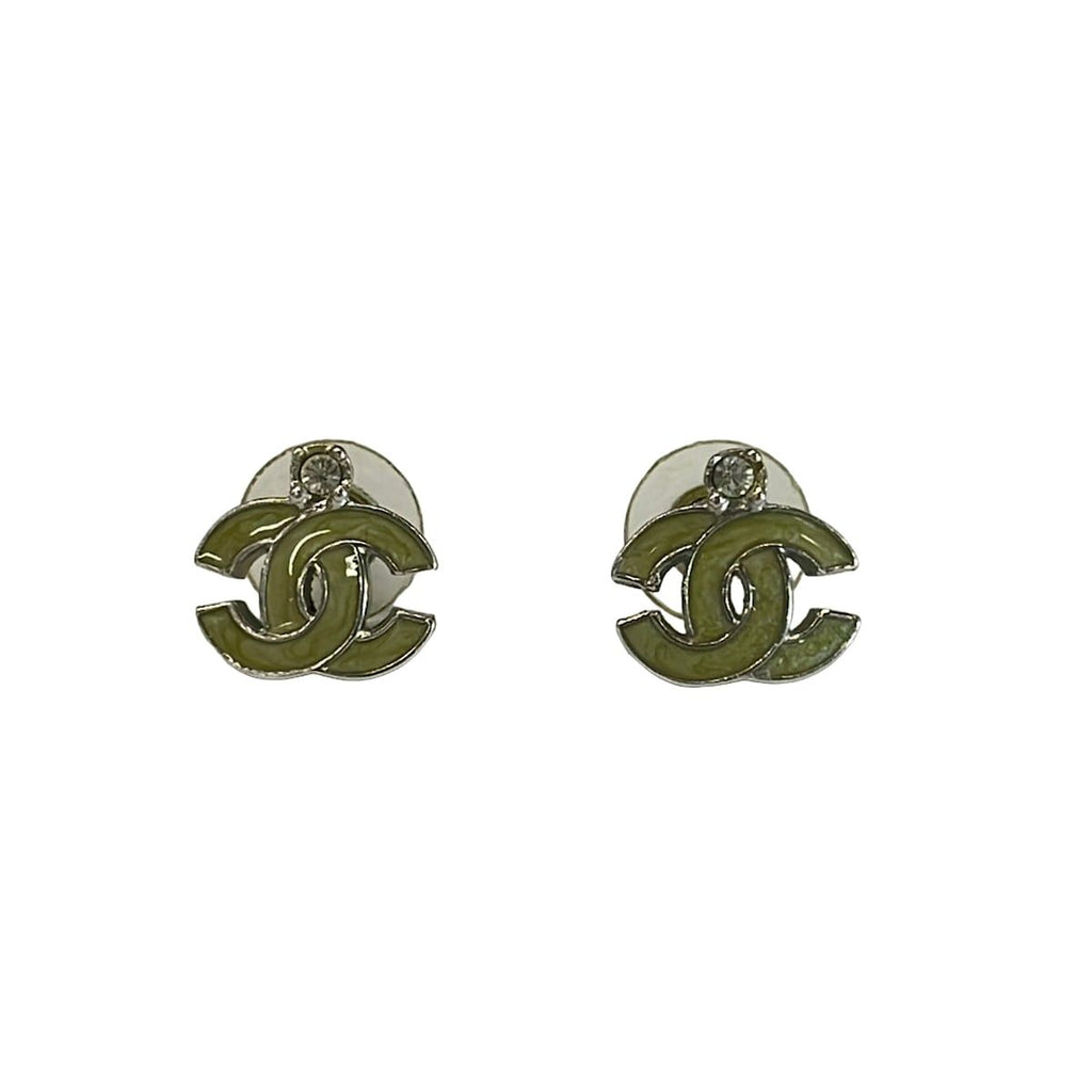 Chanel Earrings CC Logo Yellow Green Silver