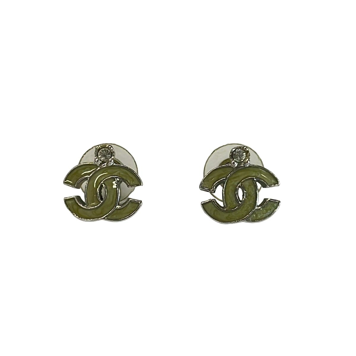 Chanel Earrings CC Logo Yellow Green Silver