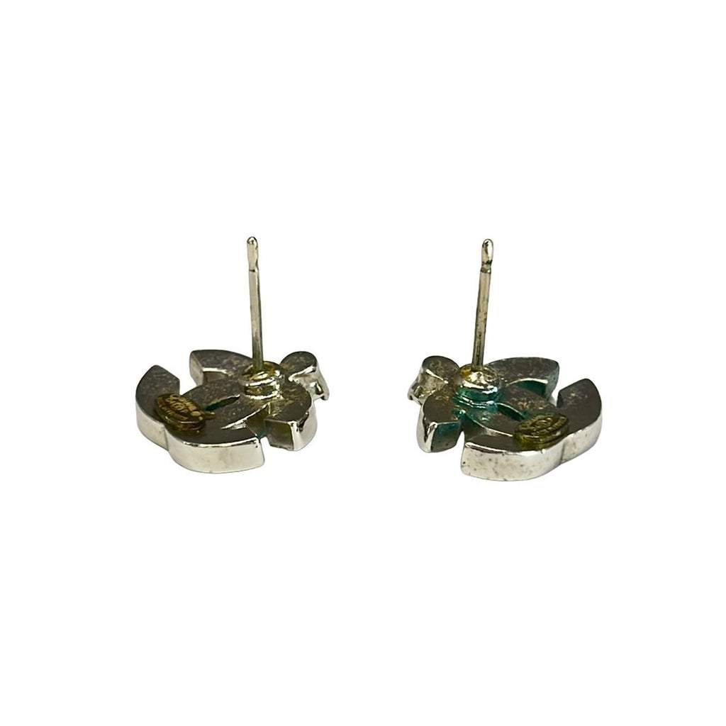 Chanel Earrings CC Logo Yellow Green Silver — view 3