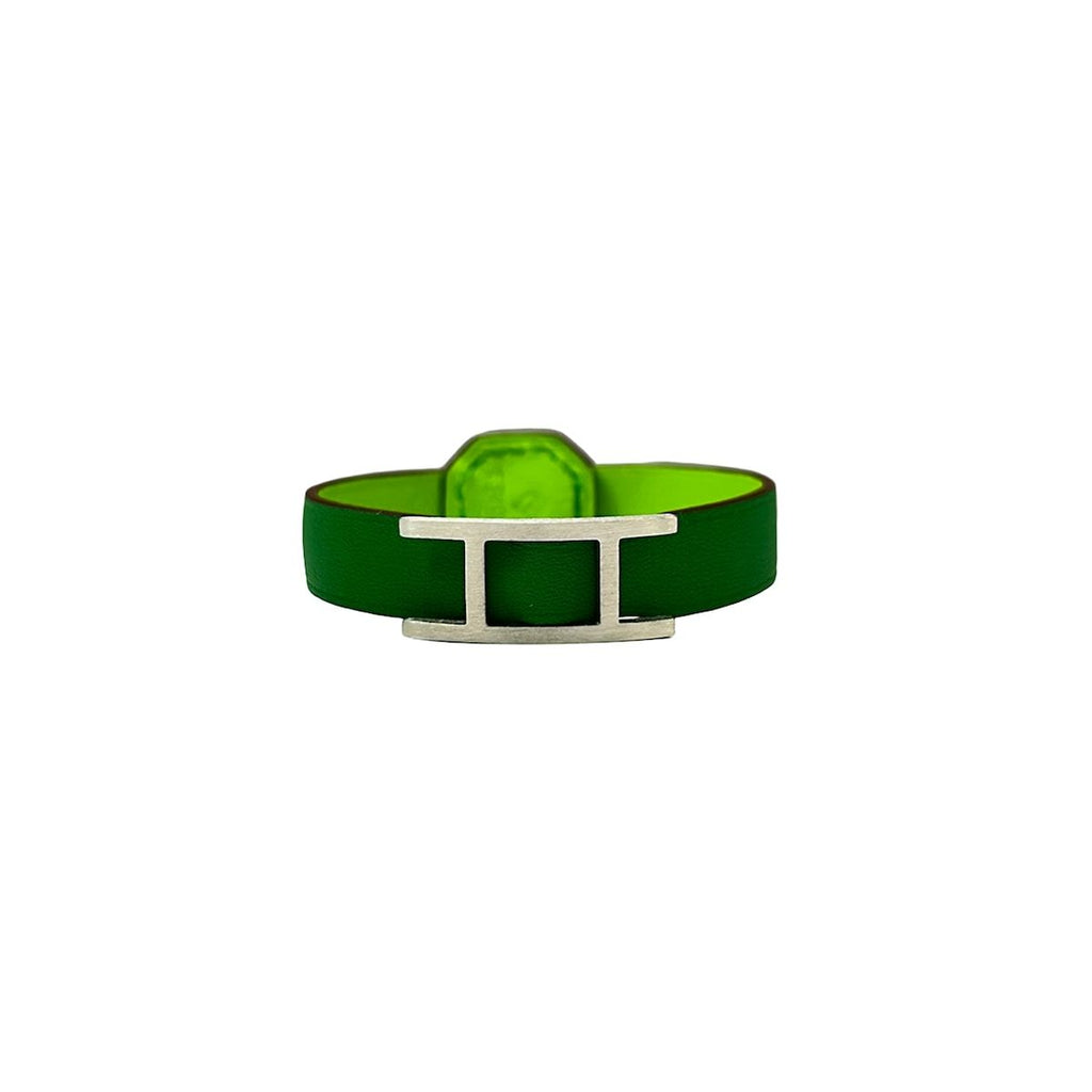 Hermes Bracelet Behapi Leather Green Yellow Silver Petite