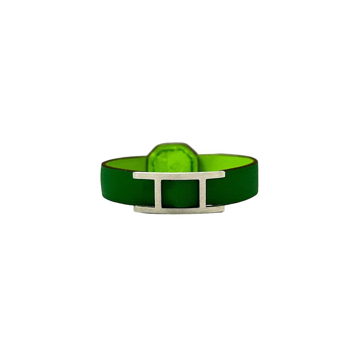 Hermes Bracelet Behapi Leather Green Yellow Silver Petite