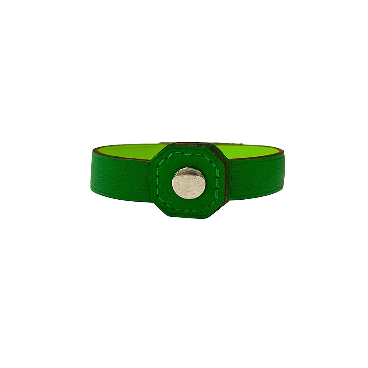 Hermes Bracelet Behapi Leather Green Yellow Silver Petite — view 3