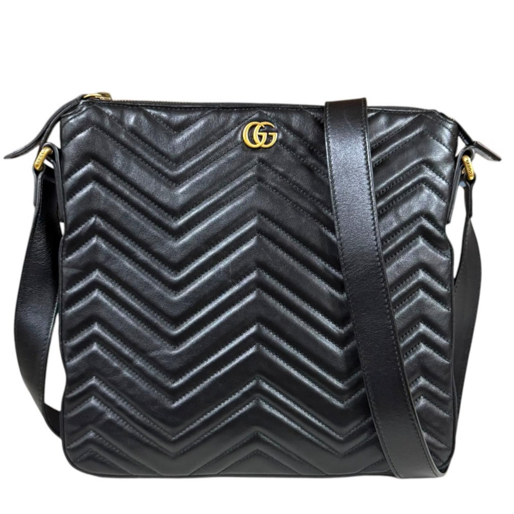 Gucci Quilted Shoulder Bag GG Marmont Bag Leather Black Second