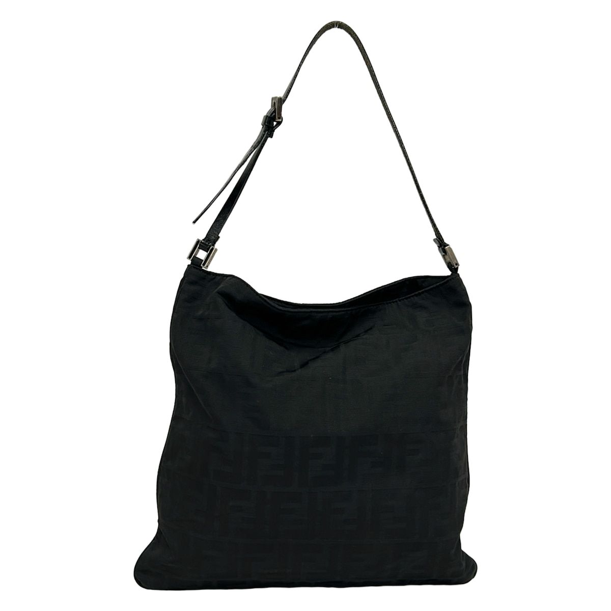 Fendi Shoulder Bag Zucca Pattern Black Leather