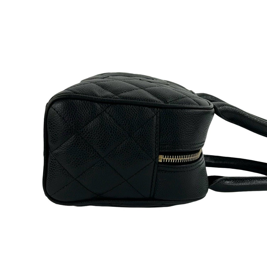 Chanel Bagged Card Quilted Coco Caviar Leather Mini Boston Bag Black — view 6