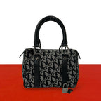 Dior Vintage Trotter Canvas Leather Mini Boston Bag Black