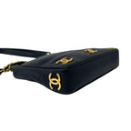 Chanel Vintage Triple Coco Caviar Leather Shoulder Bag Tote Navy — view 8