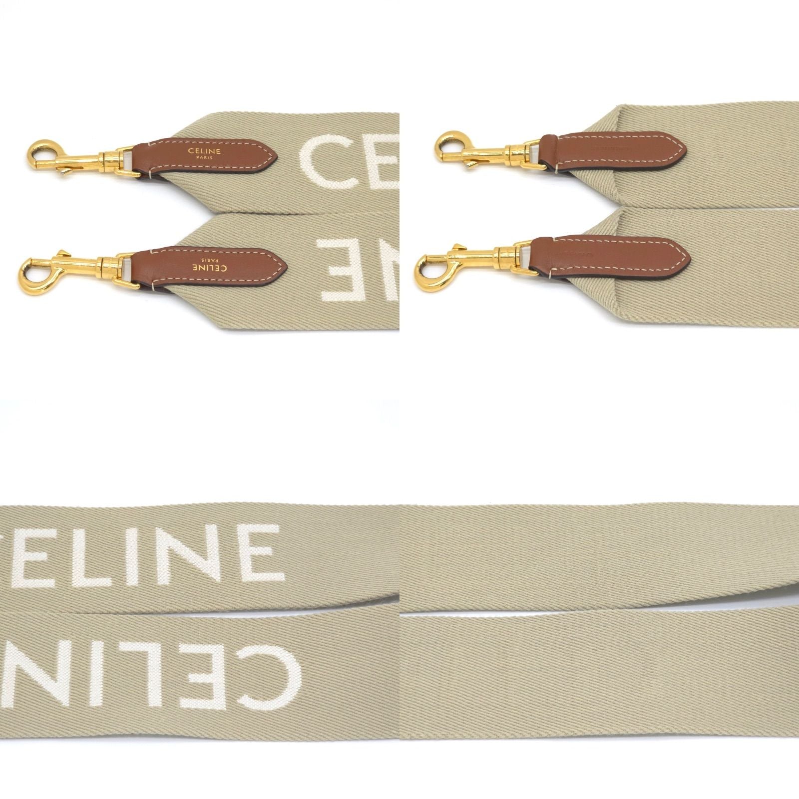 Celine Logo Shoulder wrap Full Beige canvas Brown leather Gold Metal — view 4