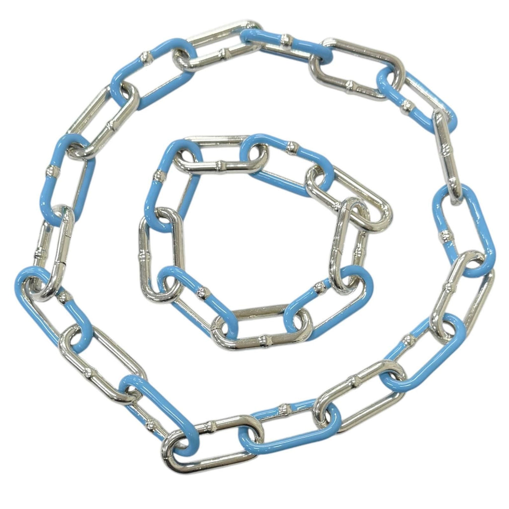 Bottega Veneta Chain Bracelet Necklace Set Silver Light Blue