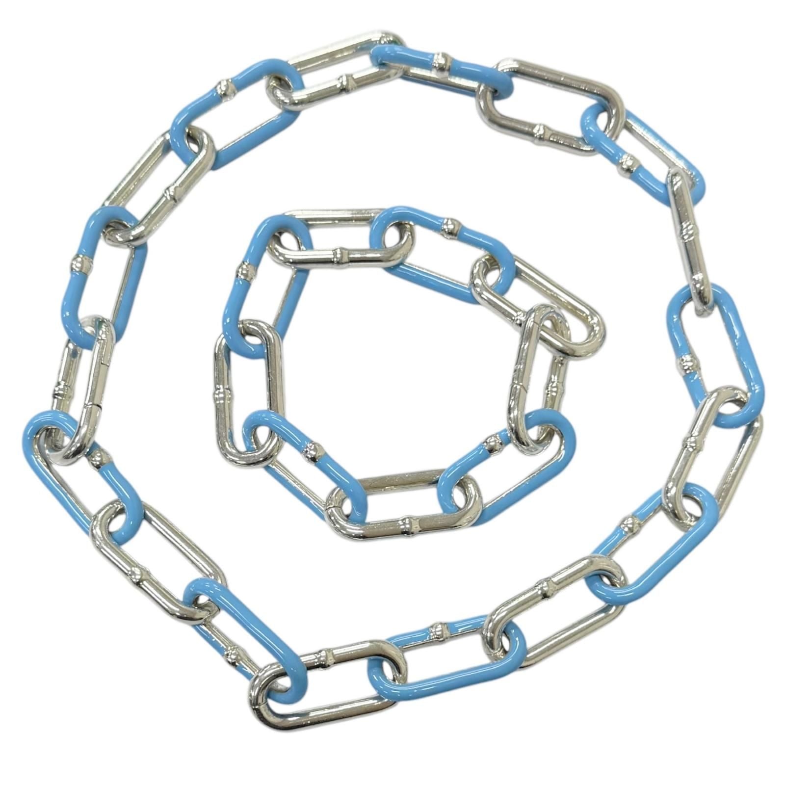 Bottega Veneta Chain Bracelet Necklace Set Silver Light Blue