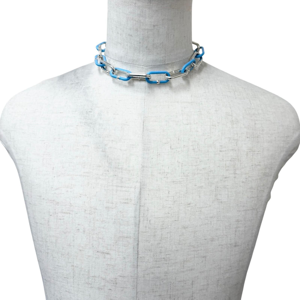 Bottega Veneta Chain Bracelet Necklace Set Silver Light Blue — view 3