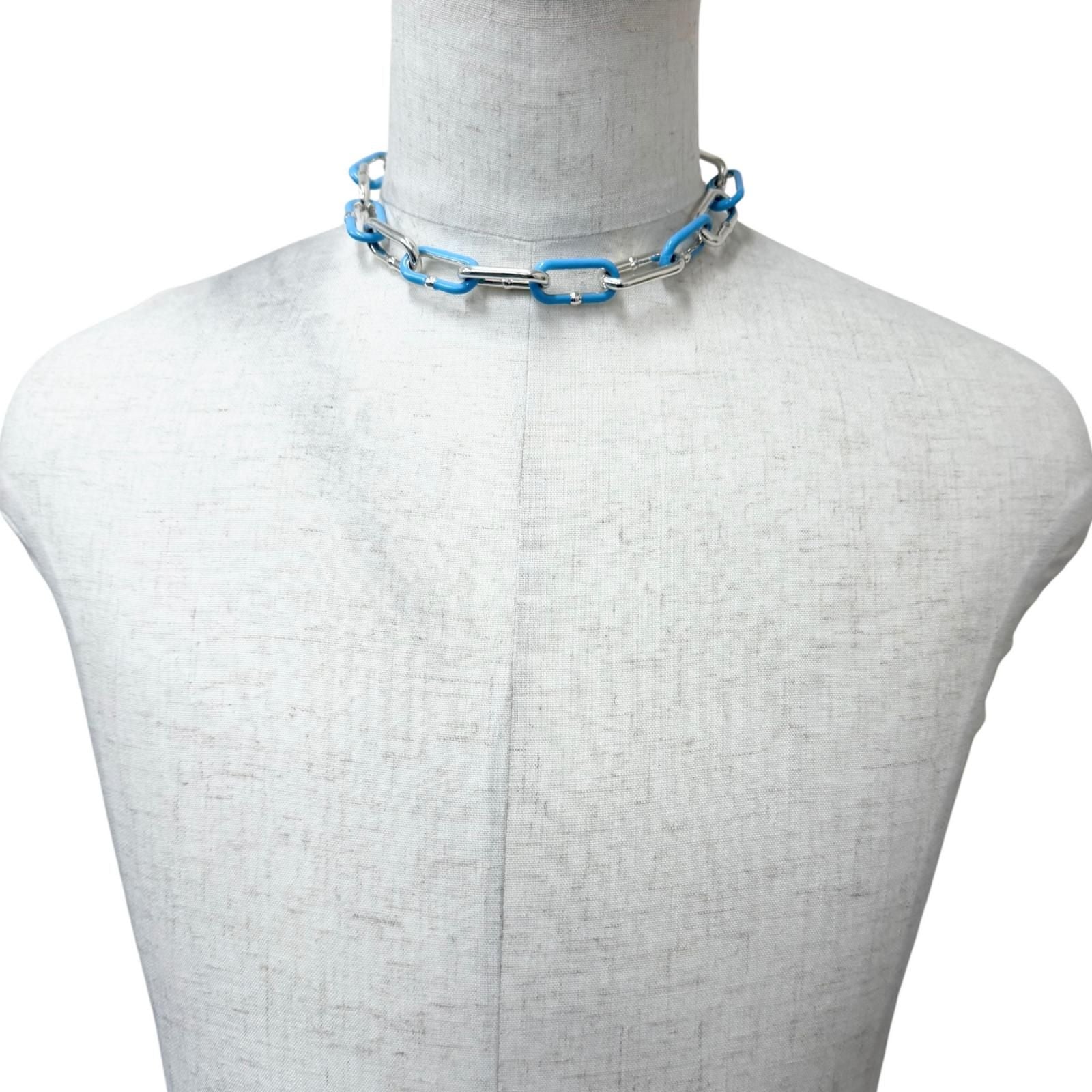Bottega Veneta Chain Bracelet Necklace Set Silver Light Blue — view 3