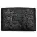 Gucci Gray Leather Maxi GG Business Card Holder Case Black
