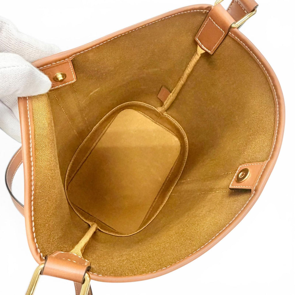 Celine Small Bucket Triomphe Canvas Calfskin Tan Shoulder Bag Brown — view 7