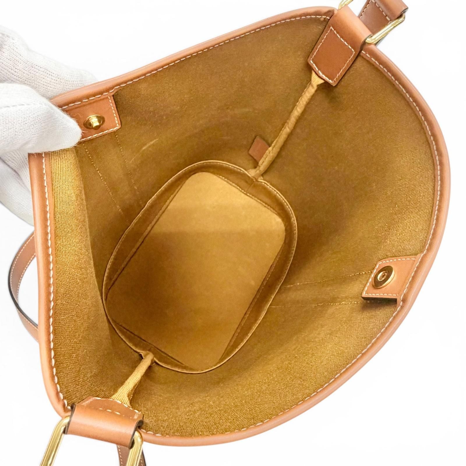 Celine Small Bucket Triomphe Canvas Calfskin Tan Shoulder Bag Brown — view 7