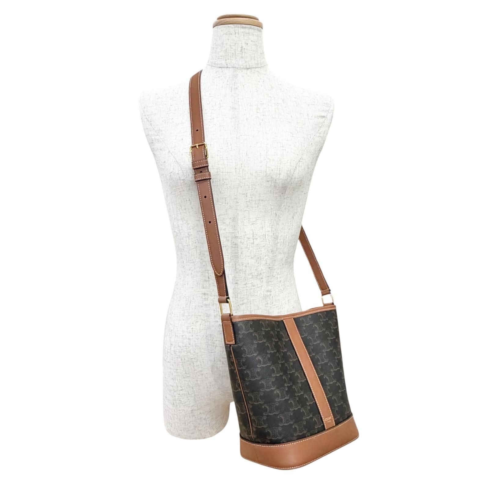 Celine Small Bucket Triomphe Canvas Calfskin Tan Shoulder Bag Brown — view 3