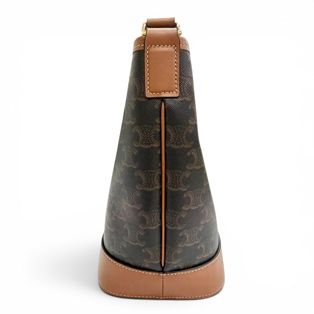 Celine Small Bucket Triomphe Canvas Calfskin Tan Shoulder Bag Brown — view 5