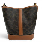 Celine Small Bucket Triomphe Canvas Calfskin Tan Shoulder Bag Brown — view 4