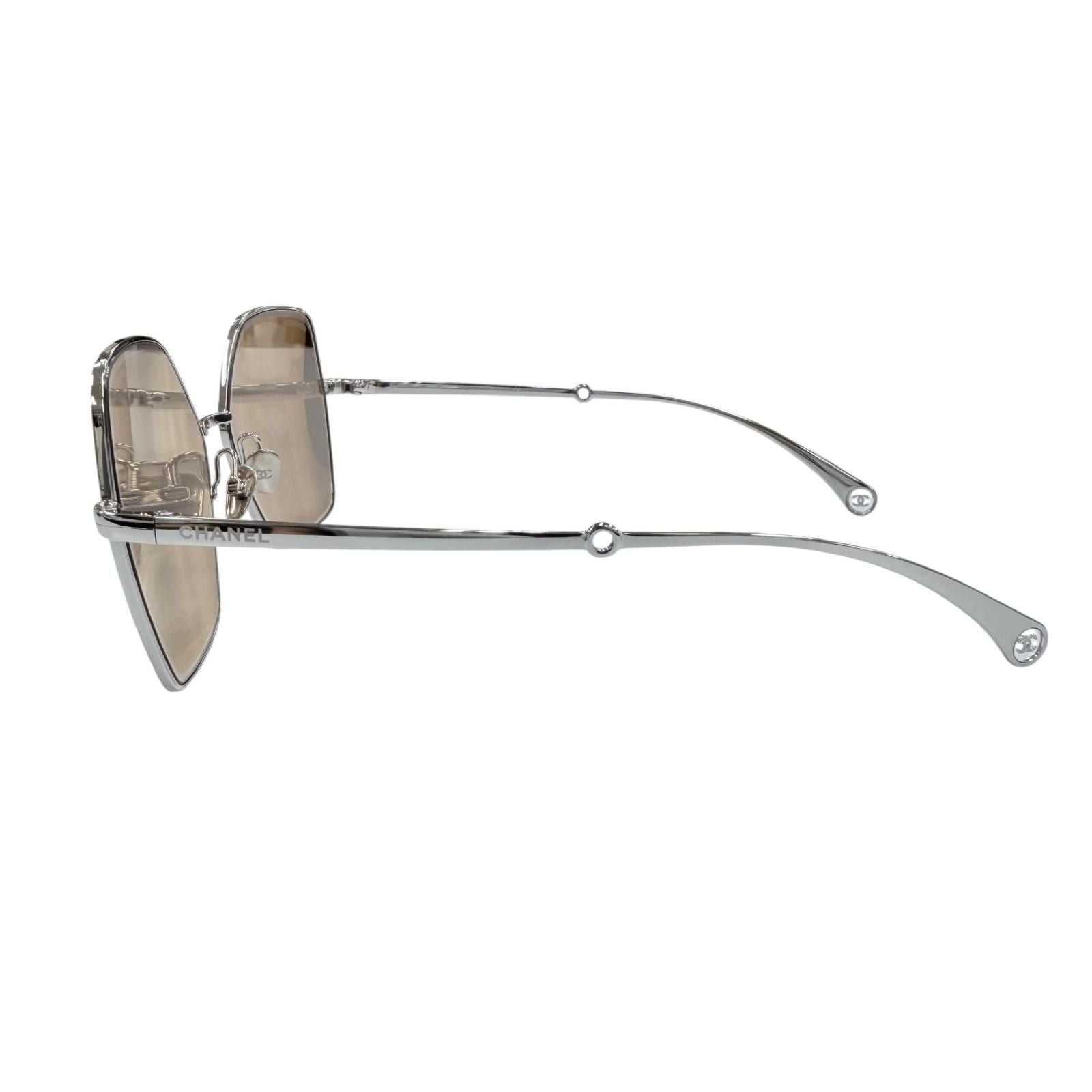 Chanel CC Logo Pearl Chain Butterfly Sunglasses Silver Brown Eyewear — view 6