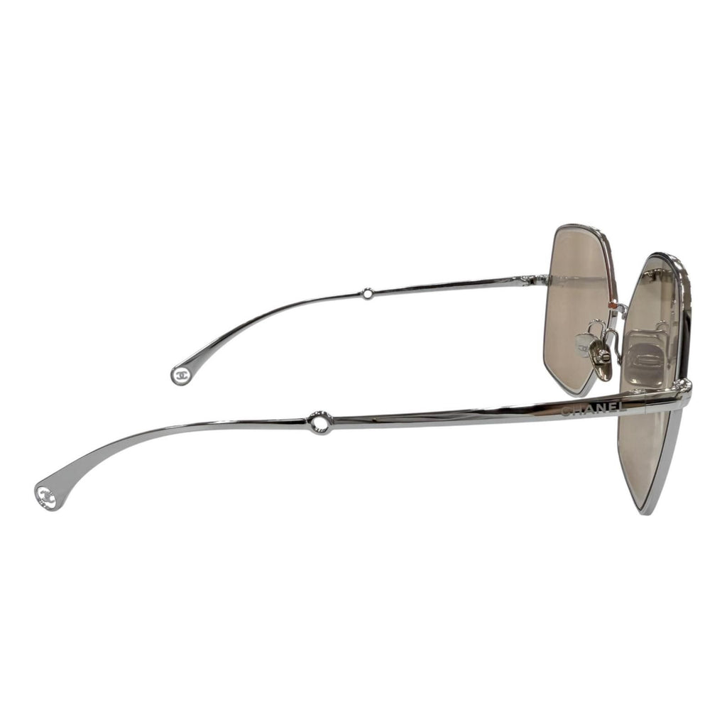Chanel CC Logo Pearl Chain Butterfly Sunglasses Silver Brown Eyewear — view 7
