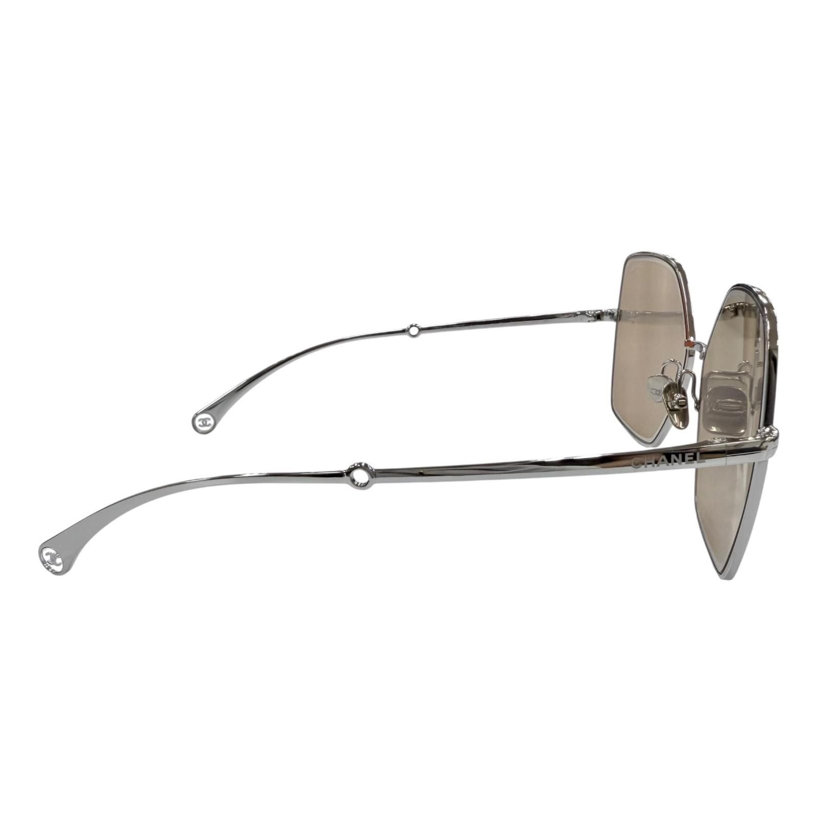 Chanel CC Logo Pearl Chain Butterfly Sunglasses Silver Brown Eyewear — view 7