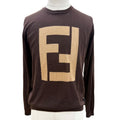 Fendi Cashmere Silk FF Logo Crew Neck High Gauge Knit Sweater Brown 44