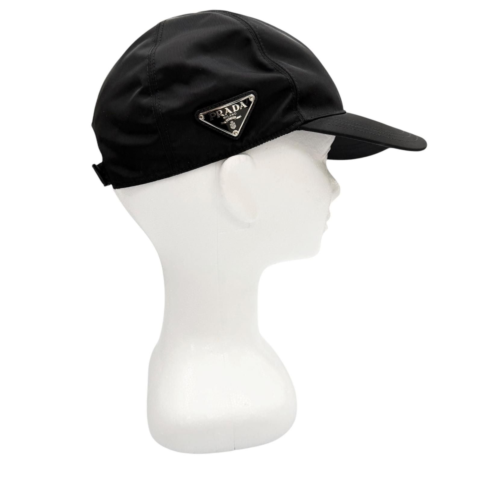 Prada Re-Nylon Triangle Logo Plate Hat Cap Black XL — view 4