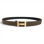 Hermes Constance Box Calf Togo Gold Logo Buckle Reversible Belt Khaki Black — view 2