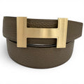 Hermes Constance Box Calf Togo Gold Logo Buckle Reversible Belt Khaki Black