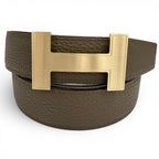 Hermes Constance Box Calf Togo Gold Logo Buckle Reversible Belt Khaki Black