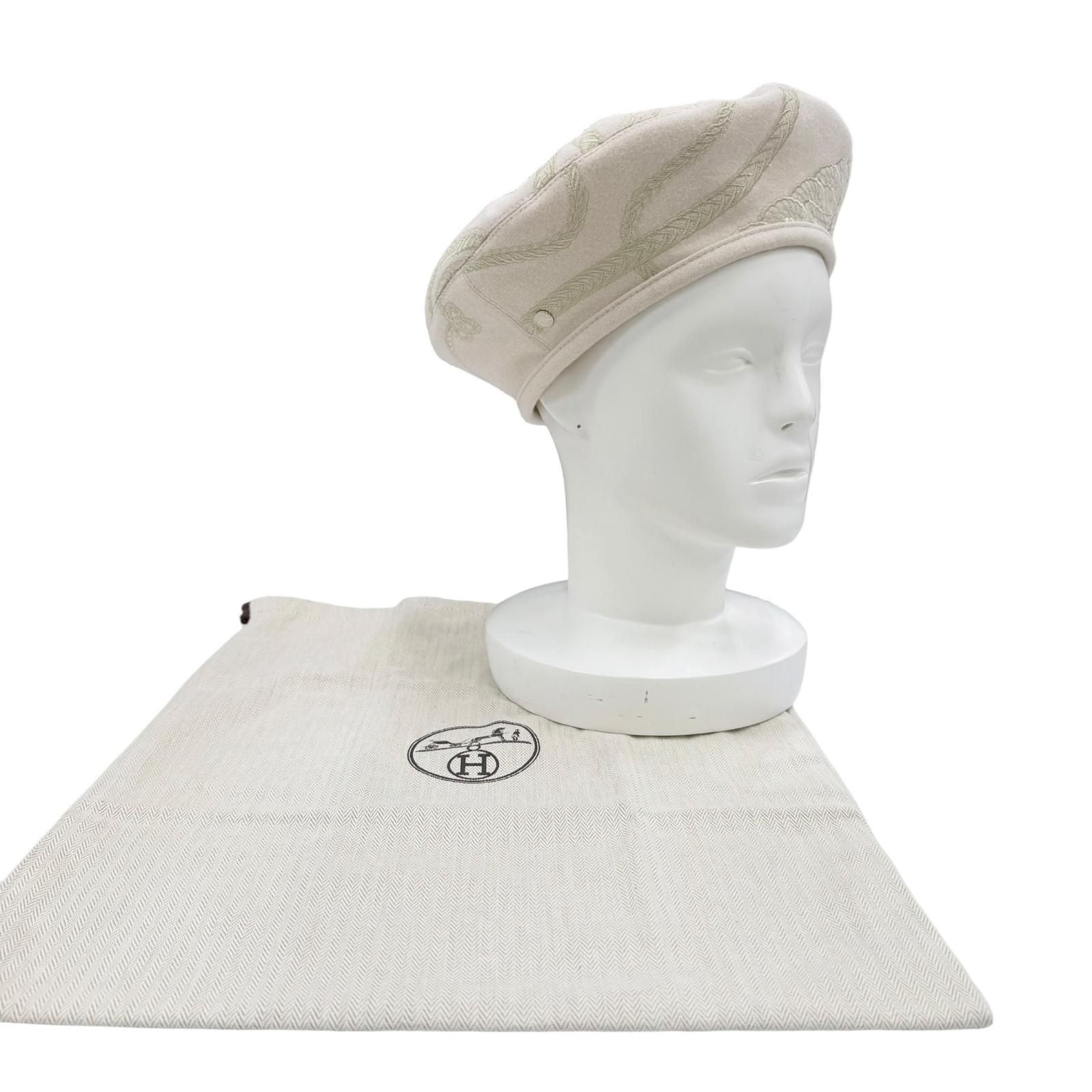 Hermes Saint Honore Anne Finesse Wool Series Beret Ivory 58 Bag Included — view 2