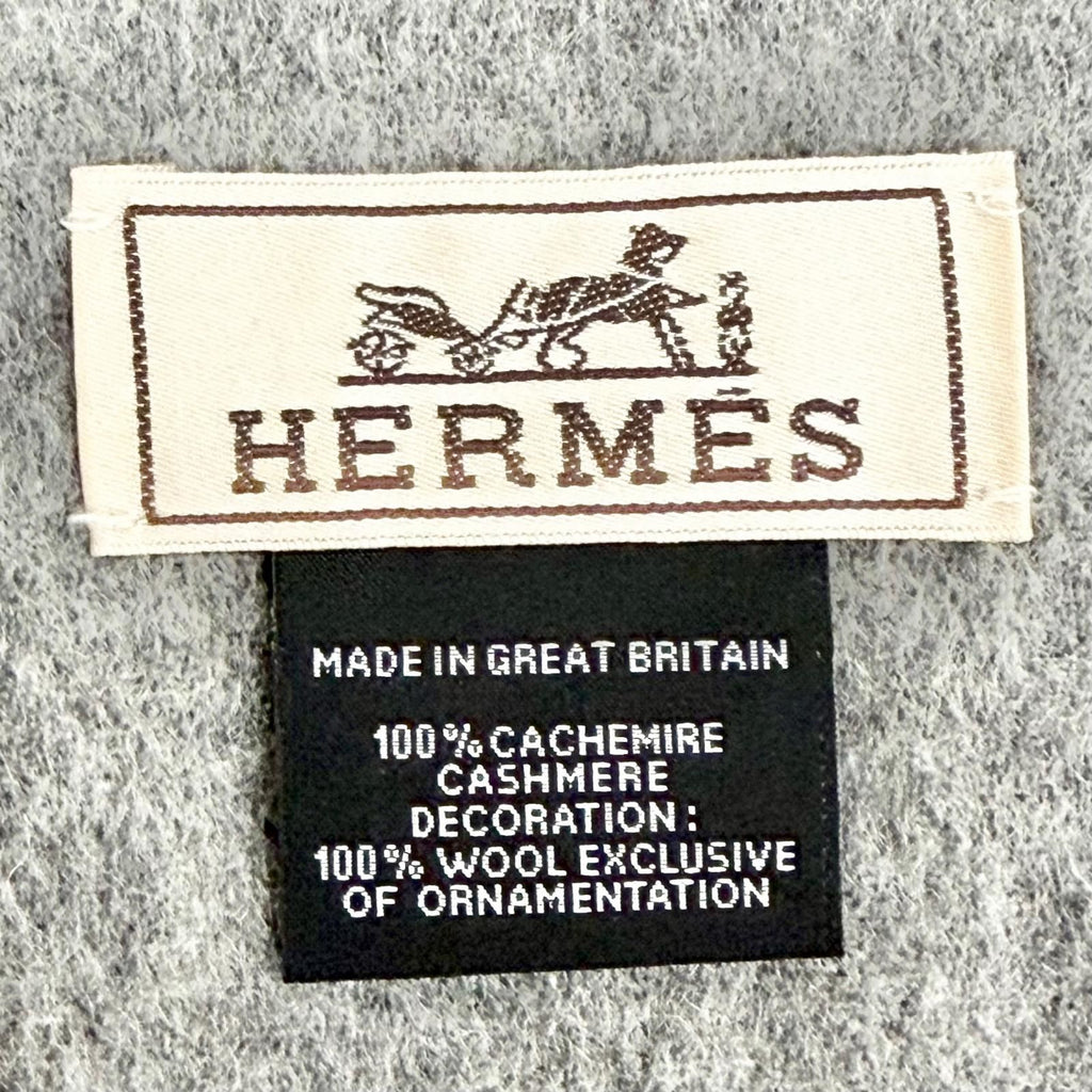 Hermes Highlands Cashmere Tartan Check Horse Motif Logo Embroidery Fringe Scarf — view 8