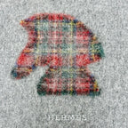 Hermes Highlands Cashmere Tartan Check Horse Motif Logo Embroidery Fringe Scarf — view 7