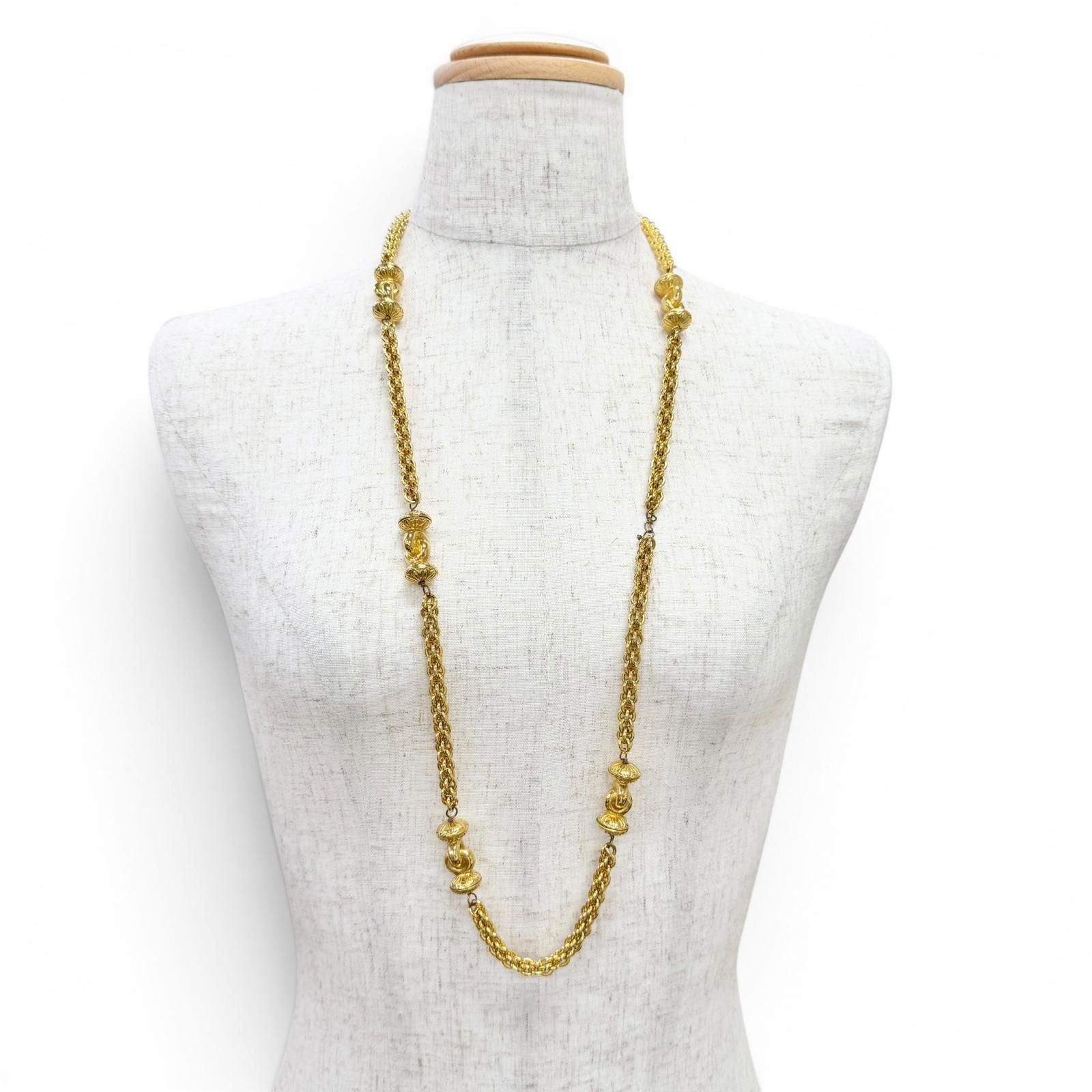 Chanel Vintage CC Logo Long Chain Necklace Gold with — view 3
