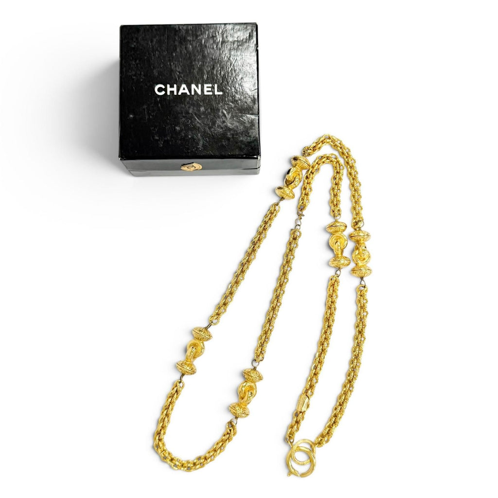 Chanel Vintage CC Logo Long Chain Necklace Gold with — view 2