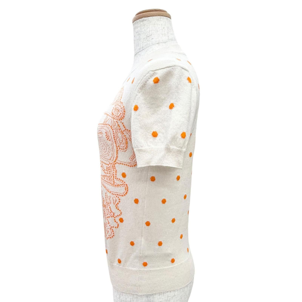 Hermes Cashmere Brides de Gala Dot Pattern Short Sleeve Knit Beige Orange 36 — view 3