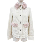 Chanel Mini Coco Button with Stone Fleece Denim Jacket Ivory 34