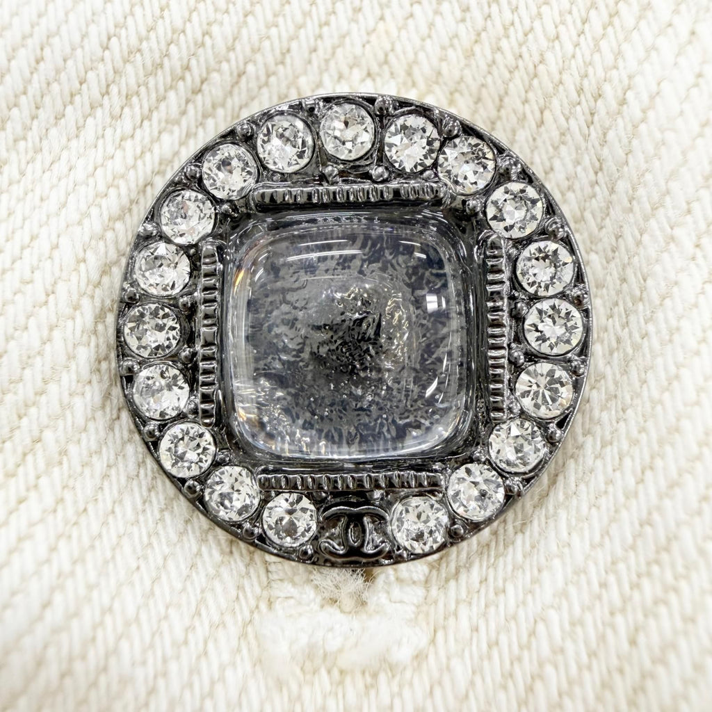 Chanel Mini Coco Button with Stone Fleece Denim Jacket Ivory 34 — view 7
