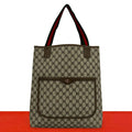 Gucci Vintage Sherry Line GG Logo Print Leather Tote Shoulder Bag Brown