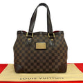 Louis Vuitton Hampstead PM Damier Logo Plate Leather Handbag Brown