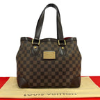 Louis Vuitton Hampstead PM Damier Logo Plate Leather Handbag Brown