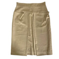 Hermes Tight Skirt Front Pleated Knee Length Wool Beige Business