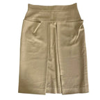 Hermes Tight Skirt Front Pleated Knee Length Wool Beige Business