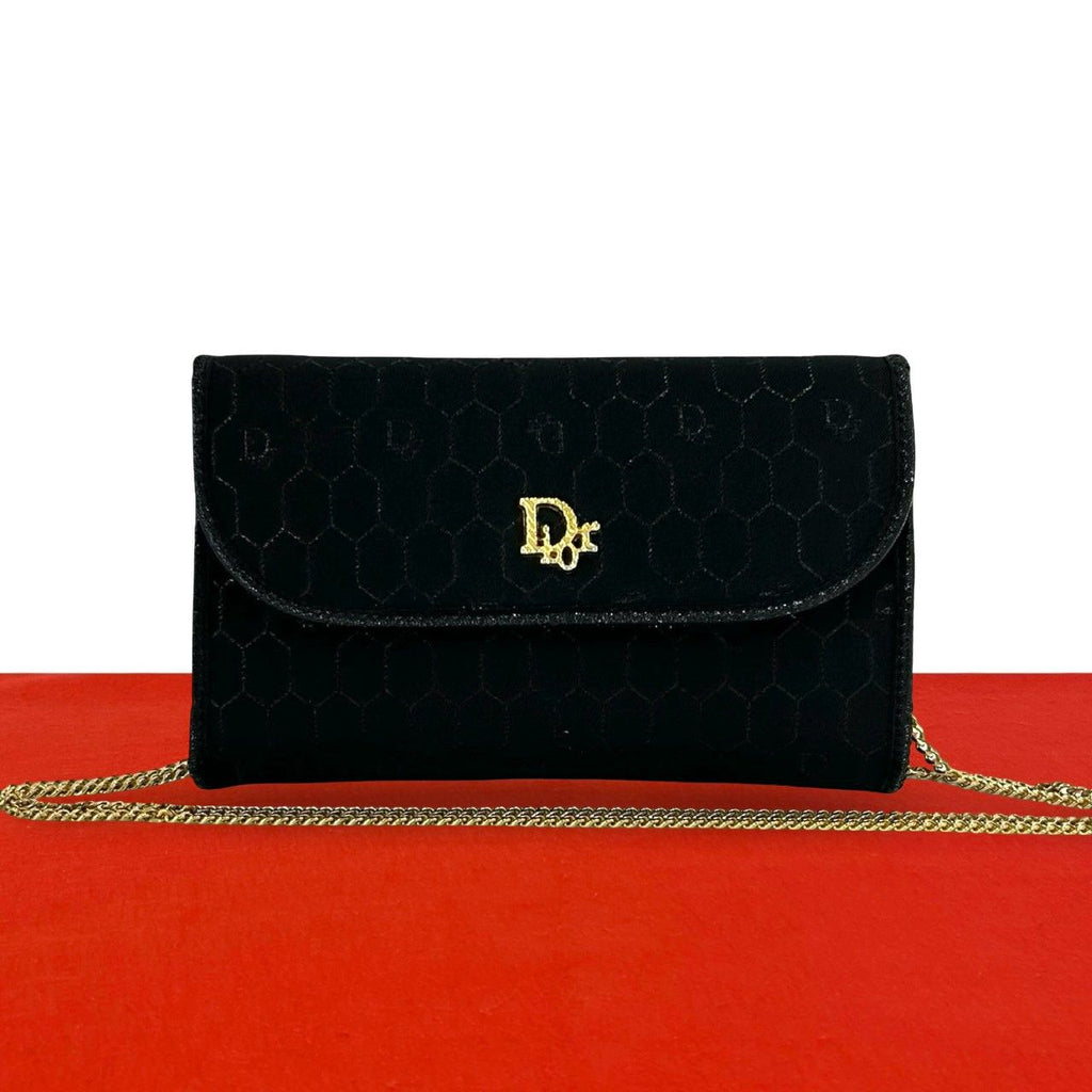 Dior Logo Honeycomb Canvas Shoulder Bag Sakosh Pochette Black