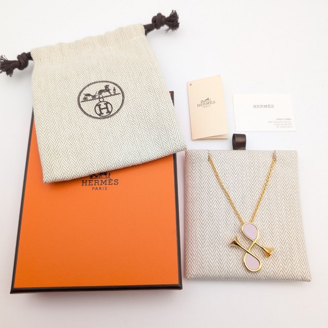 Hermes Col Necklace Gold Pink Pendant — view 7