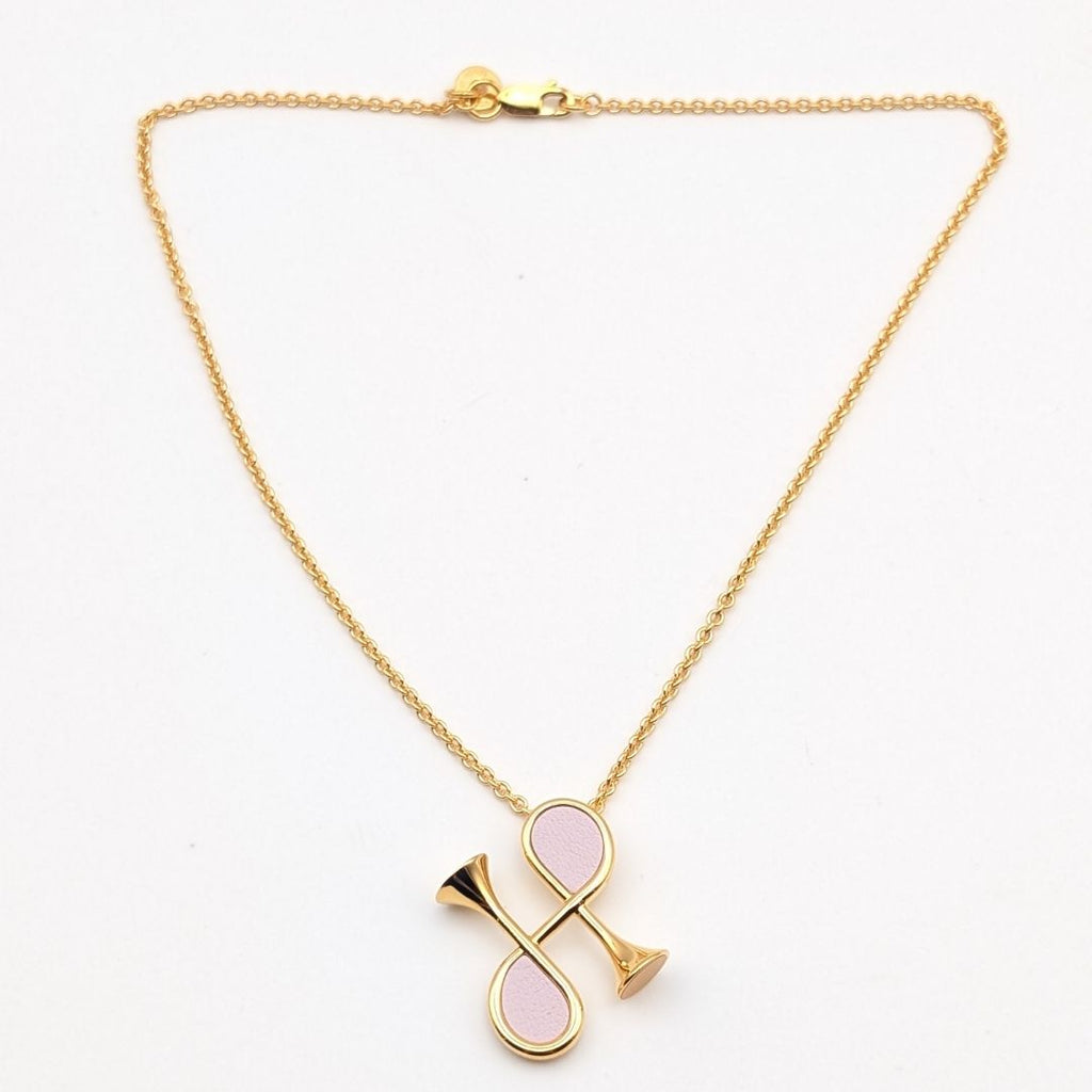 Hermes Col Necklace Gold Pink Pendant — view 6
