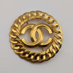 Chanel Brooch CC Logo See Through Chain Motif Gold Vintage