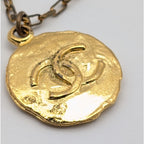 Chanel CC Logo Coin Medal Gold Necklace Round Pendant First Era Vintage — view 2