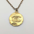 Chanel CC Logo Coin Medal Gold Necklace Round Pendant First Era Vintage