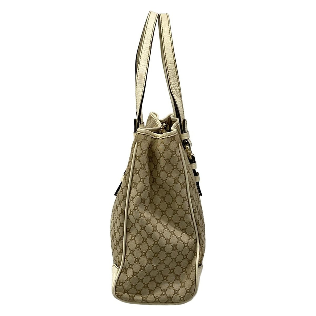 Celine Tote Macadam Pattern Gray Beige Ivory Embossed Leather — view 4